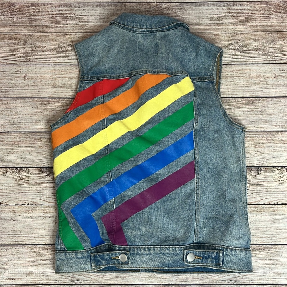 Target Pride Collection Rainbow Detailed Denim Vest Size Small - Picture 6 of 8